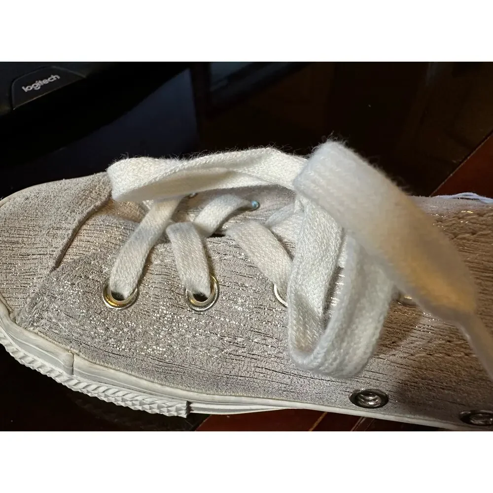 Size 3 Converse All Star Gold Metallic Egret Gray Leather Low Sneaker 363092C